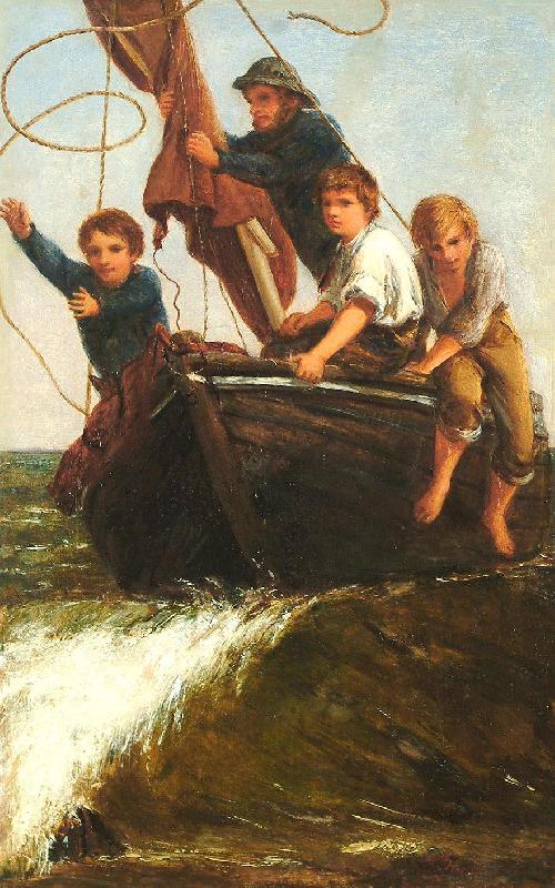 James Charles Bringing the boat ashore France oil painting art